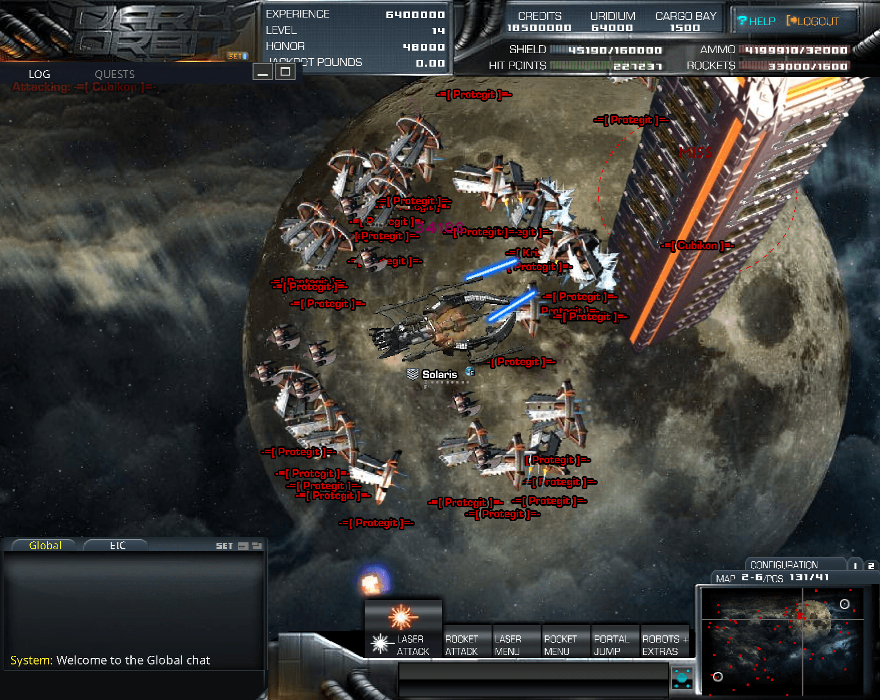 NovaShard pilot fighting a Cubikon surrounded by Protegits